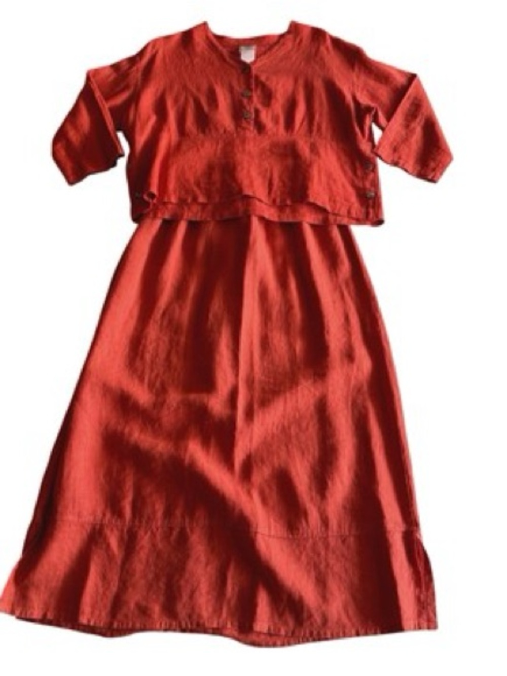 Tom Tom USA Made
100% Linen Emma Skirt
1/4 Sleeve Top Lagenlook
Coral Set M